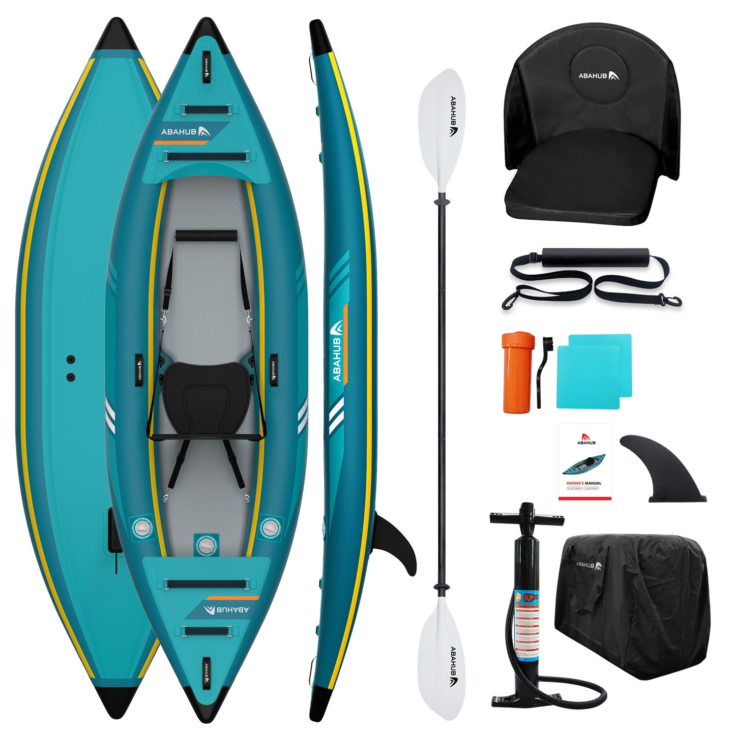 Abahub Inflatable Kayak 320 cm / 420 cm Inflatable Kayak with Kayak Paddle, Kayak Seat, Footrest, Hand Pump and Bag for Kayaking, Canoe Dinghy, 1/2 Space, 320/420 x 89 x 23 cm