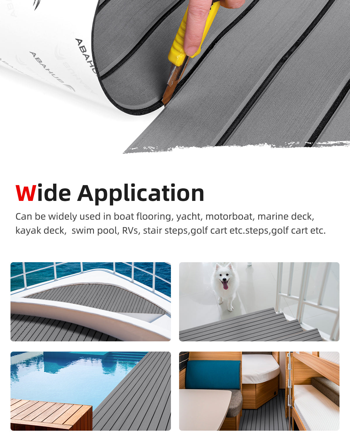 Abahub EVA Foam Boat Decking 96''x36'' Self-Adhesive Faux Teak Marine Flooring Sheet Traction Pad for Boats Surfboard, Gray with Black Seam Lines