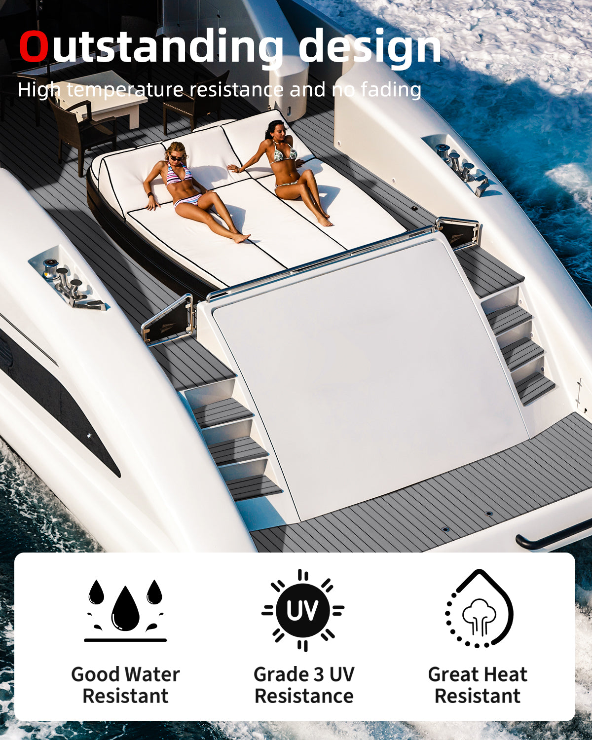 Abahub EVA Foam Boat Decking 96''x36'' Self-Adhesive Faux Teak Marine Flooring Sheet Traction Pad for Boats Surfboard, Gray with Black Seam Lines