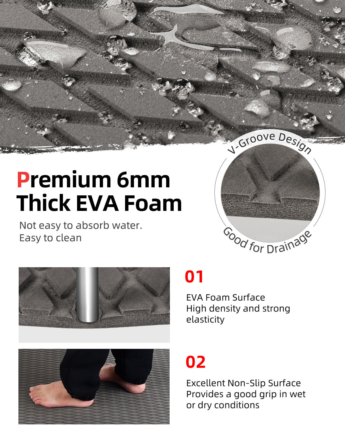Abahub EVA Foam Boat Decking 96''x38'' Non-Slip Surfboard Traction Pad Grip Mat Self-Adhesive Trimmable Flooring Sheet for Boats SUP Board Kayak Surfing Gray