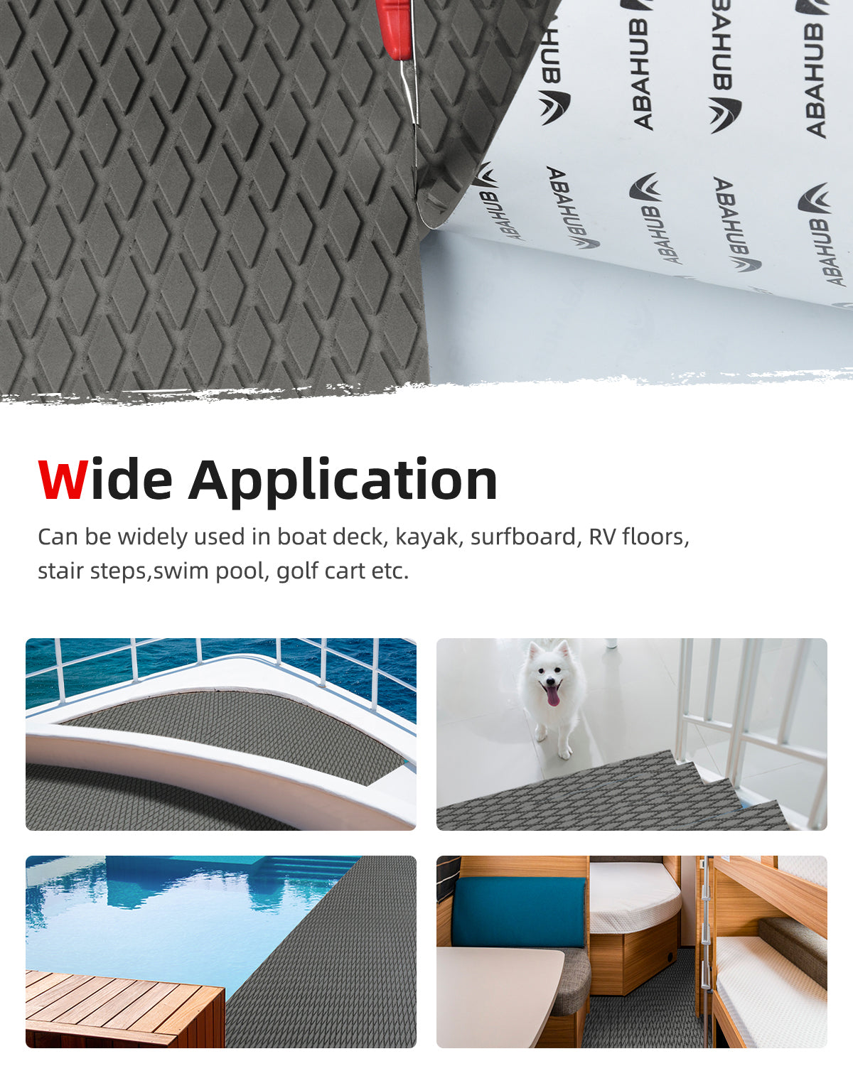 Abahub EVA Foam Boat Decking 96''x38'' Non-Slip Surfboard Traction Pad Grip Mat Self-Adhesive Trimmable Flooring Sheet for Boats SUP Board Kayak Surfing Gray
