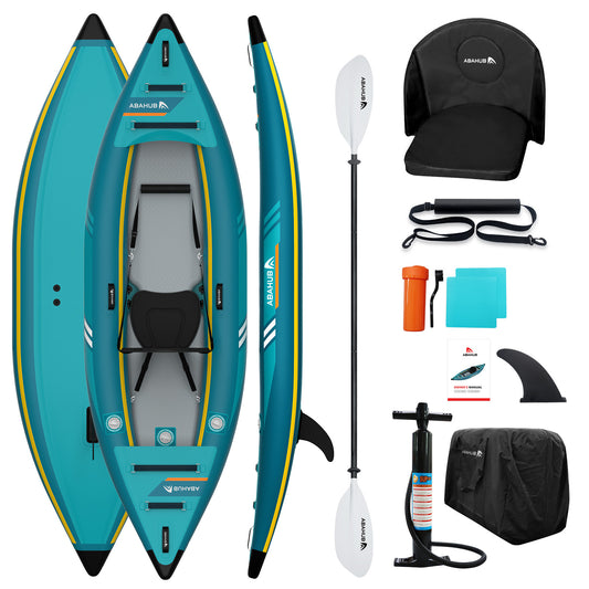 Abahub Inflatable Kayak 320 cm / 420 cm Inflatable Kayak with Kayak Paddle, Kayak Seat, Footrest, Hand Pump and Bag for Kayaking, Canoe Dinghy, 1/2 Space, 320/420 x 89 x 23 cm