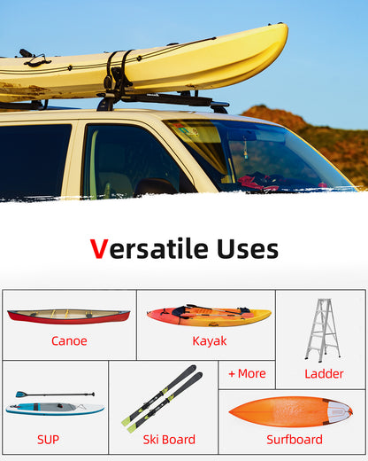 Abahub Soft Roof Rack Pads with 2 Tie Down Straps, 2 Tie Down Ropes, 2 Hood Loops and Storage Bag, for Surfboard, Kayak, Canoe, Heavy Duty Universal Car Roof Racks System (Use with Cross Bar)