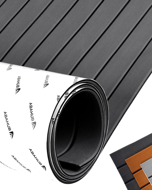 Abahub EVA Foam Boat Decking 96''x45.6'' Self-Adhesive Faux Teak Marine Flooring Sheet Traction Pad for Boats Surfboard, Dark Gray with Black Seam Lines