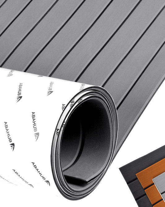 Abahub EVA Foam Boat Decking 96''x36'' Self-Adhesive Faux Teak Marine Flooring Sheet Traction Pad for Boats Surfboard, Gray with Black Seam Lines