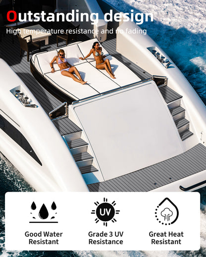 Abahub EVA Foam Boat Decking 96''x36'' Self-Adhesive Faux Teak Marine Flooring Sheet Traction Pad for Boats Surfboard, Gray with Black Seam Lines