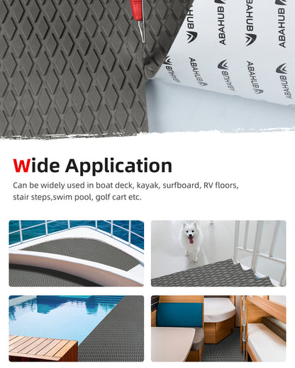 Abahub EVA Foam Boat Decking 96''x38'' Non-Slip Surfboard Traction Pad Grip Mat Self-Adhesive Trimmable Flooring Sheet for Boats SUP Board Kayak Surfing Gray