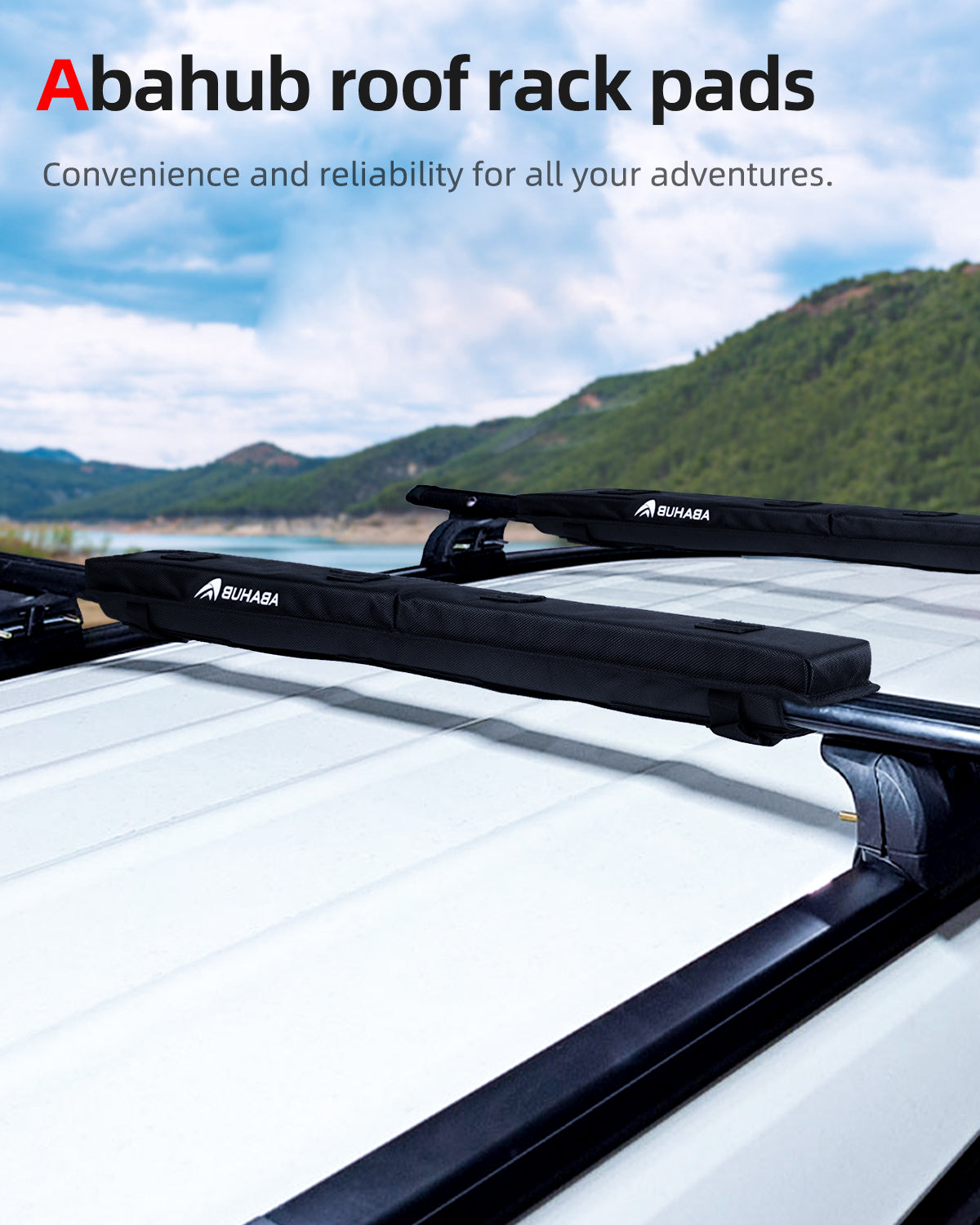 Abahub Soft Roof Rack Pads with 2 Tie Down Straps, 2 Tie Down Ropes, 2 Hood Loops and Storage Bag, for Surfboard, Kayak, Canoe, Heavy Duty Universal Car Roof Racks System (Use with Cross Bar)