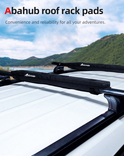 Abahub Soft Roof Rack Pads with 2 Tie Down Straps, 2 Tie Down Ropes, 2 Hood Loops and Storage Bag, for Surfboard, Kayak, Canoe, Heavy Duty Universal Car Roof Racks System (Use with Cross Bar)