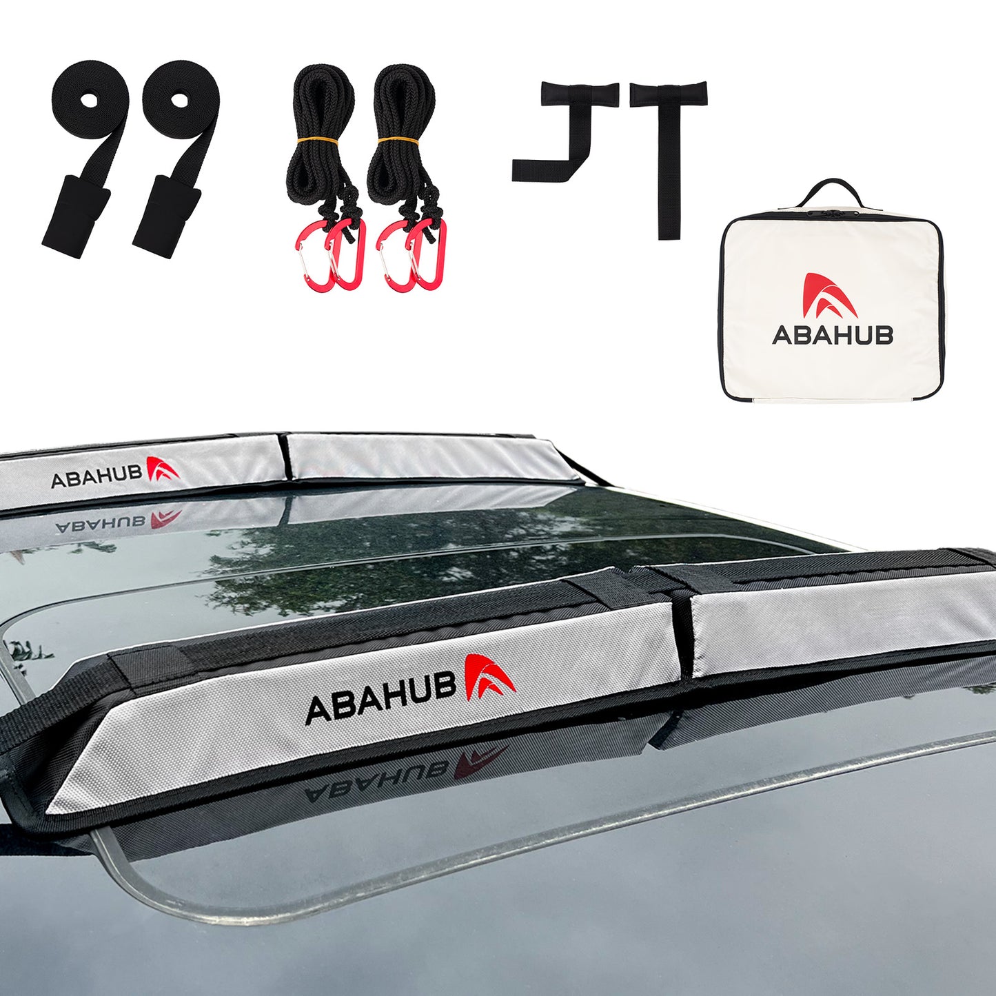 Abahub Soft Roof Rack Pads, with 2 Tie Down Straps for Surfboard, SUP, Kayak, Canoe, Heavy Duty Universal Car Roof Racks System for Padle Boards, Include 2 Tie Down Ropes, 2 Hood Loops and Storage Bag