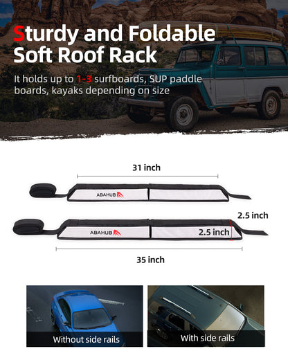 Abahub Soft Roof Rack Pads, with 2 Tie Down Straps for Surfboard, SUP, Kayak, Canoe, Heavy Duty Universal Car Roof Racks System for Padle Boards, Include 2 Tie Down Ropes, 2 Hood Loops and Storage Bag