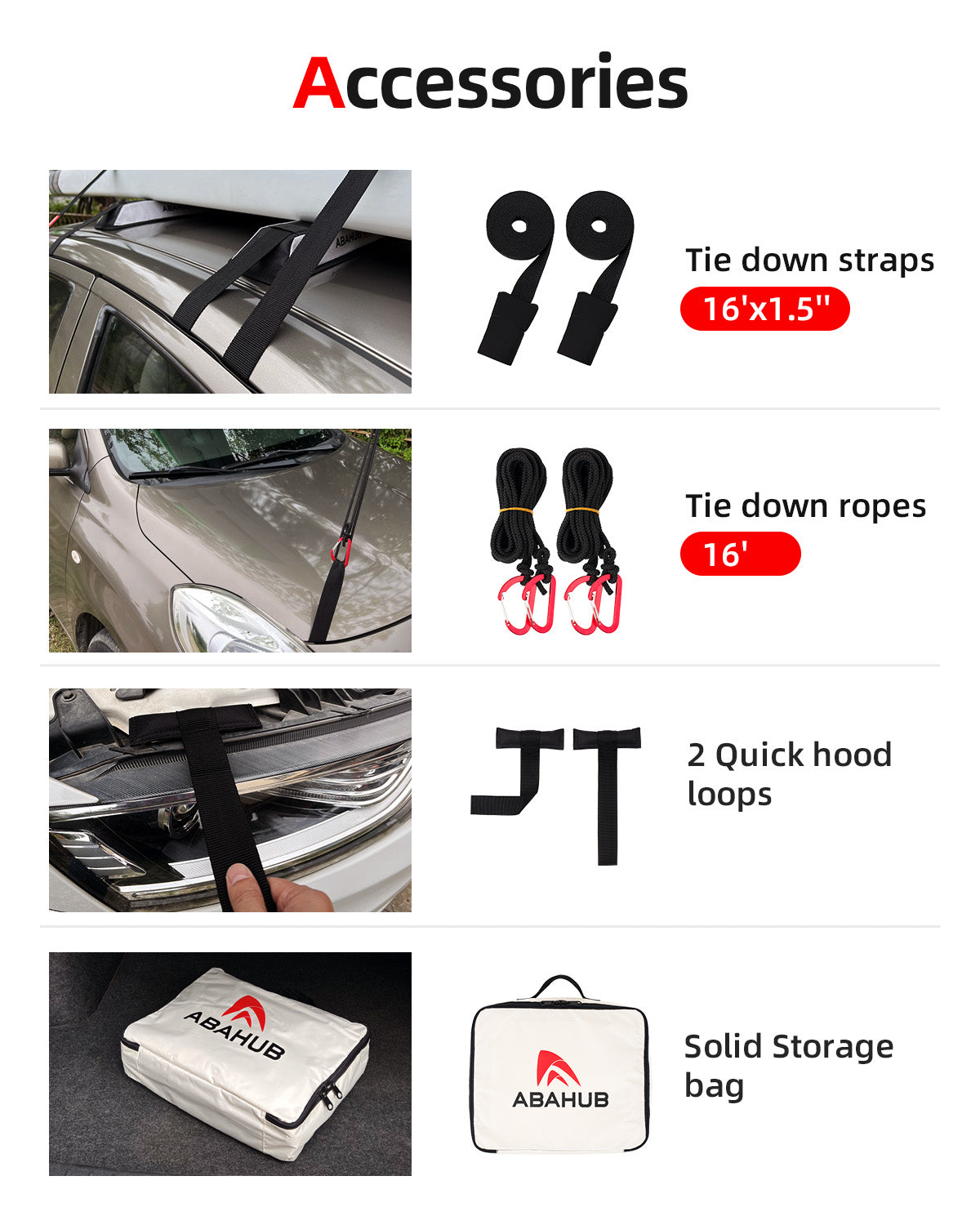 Abahub Soft Roof Rack Pads, with 2 Tie Down Straps for Surfboard, SUP, Kayak, Canoe, Heavy Duty Universal Car Roof Racks System for Padle Boards, Include 2 Tie Down Ropes, 2 Hood Loops and Storage Bag